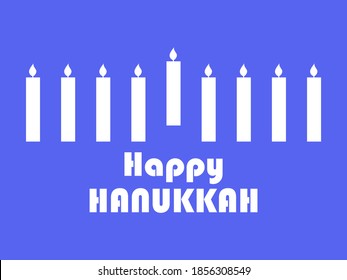 Happy Hanukkah. White silhouettes of Hanukkah candles on a blue background. Jewish festival greeting card. Vector illustration