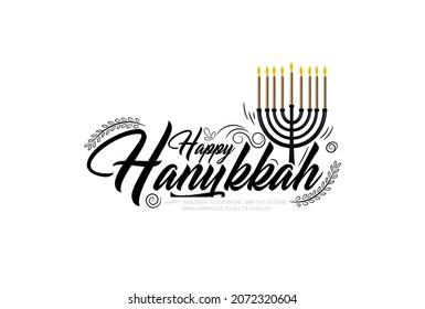 Happy Hanukkah Wish Card With Gold Menorah, Blue Greeting Card, Invitation Card