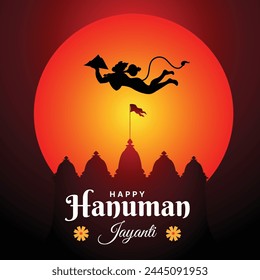 Happy Hanuman Jayanti festival, celebration of the birth of Lord Hanuman, greeting card post vector
