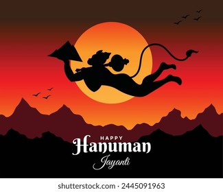 Happy Hanuman Jayanti festival, celebration of the birth of Lord Hanuman, greeting card post vector
