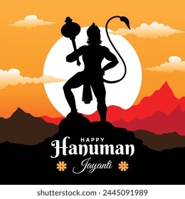 Happy Hanuman Jayanti festival, celebration of the birth of Lord Hanuman, greeting card post vector
