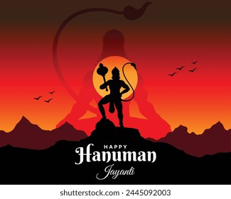 Happy Hanuman Jayanti festival, celebration of the birth of Lord Hanuman, greeting card post vector
