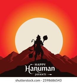 Happy Hanuman Jayanti festival, celebration of the birth of Lord Hanuman, greeting  vector design.