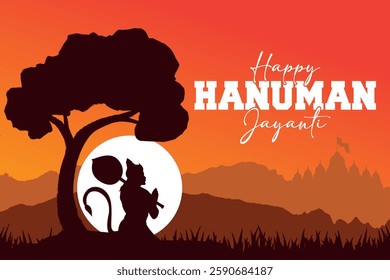 Happy Hanuman Jayanti festival Silhouette vector illustration.
