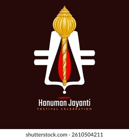 Happy Hanuman jayanti greeting card with Tilak and gada design vector