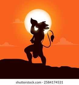 Happy Hanuman Jayanti Greeting, God Hanuman Background Design. A Hindu festival celebrated of lord hanuman birthday.  
