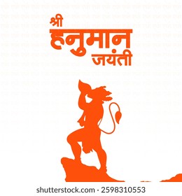 Happy Hanuman Jayanti Hindi Greeting, God Hanuman Background Design. A Hindu festival celebrated of lord hanuman birthday. Translation In English "Happy Hanuman Jayanti"