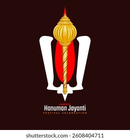 Happy Hanuman jayanti religious celebration card with Tilak and gada design vector