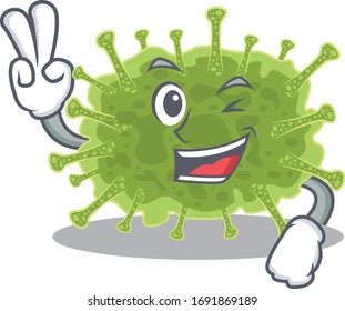 Happy haploviricotina cartoon design concept with two fingers