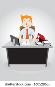 Happy Hard working night in office. vector illustration