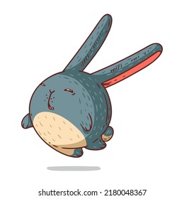 Ein glücklicher Hase, einzelne Vektorgrafik. Cute Cartoon Bild für Kinder von einem sonnigen Springen. Ein lustiger Kaninchenaufkleber. Einfache Zeichnung eines sorgenfreien Hasen auf weißem Hintergrund. Ein freies Wildtier