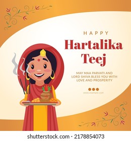 Happy Hartalika Teej Indian Festival Cartoon Style Template.