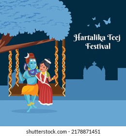 Happy Hartalika Teej Indian Festival Banner Design Template. 