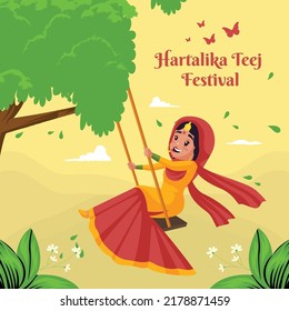 Happy Hartalika Teej Indian Festival Banner Design Template. 