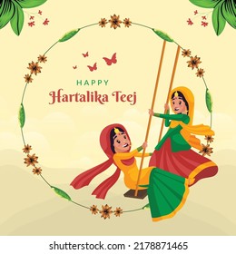 Happy hartalika teej Indian festival banner design template. 