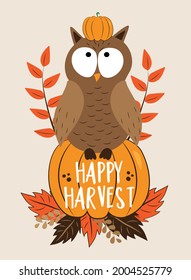 Happy harvest- cute owl on pumpkin.
Good for greeting card, poster, banner, label, and other gifts design.