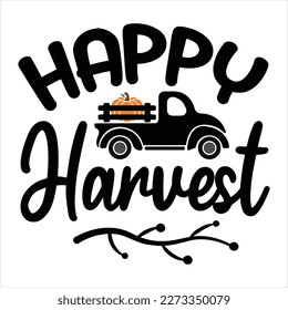 Happy Harvest- Hand drawn lettering Harvest festival with wheat. Autumn phrase on a white background for your design. Can be printed on greeting cards, paper and textile design, Poster, banner.