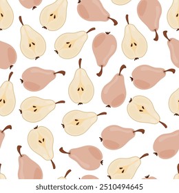 Patrón sin fisuras minimalista de la cosecha feliz con las peras dibujadas a mano planas Elementos aislados en colores desnudos Ilustración vectorial