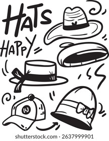 Happy hat icon illustration set for your drawing or branding visual