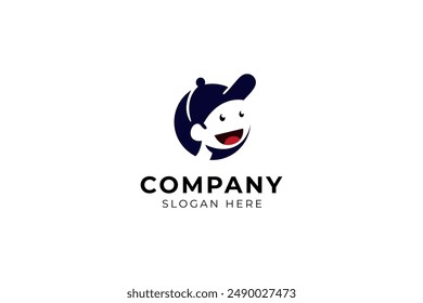 Happy Hatted Child logo in flat vector design