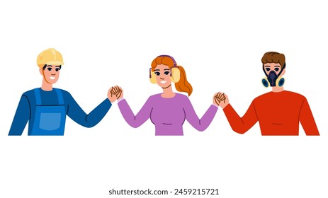 happy health and safety management  vector.  factory work, care worker, engineer good happy health and safety management character. people flat cartoon illustration