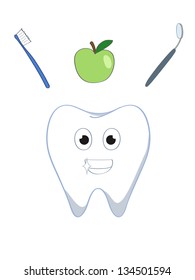 a happy healthy cartoon tooth and tooth-friendly stuff
