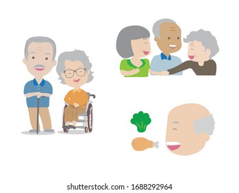 Ancianos felices y saludables en diferentes posturas
