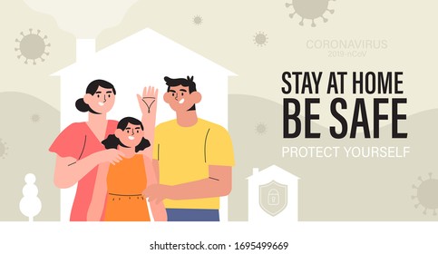 Happy healthy family stay at home in isolation on quarantine during coronavirus or covid19 pandemia. Be safe or protect yourself concept. Mother father and daughter spend time together in their house.