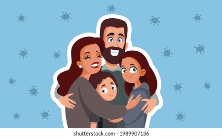 Happy Healthy Family with Strong Immune System. Adults and children protected from viral infections during coronavirus pandemic 
