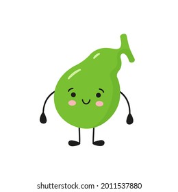 Happy healthy gallbladder. Vector isolated illustration on white background.