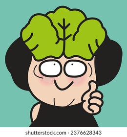 Happy Healthy Girl With Her Cabbage Head Concept Card Character illustration