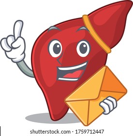 Happy healthy human liver mascot design concept with brown envelope