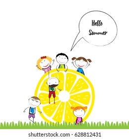 Happy and healthy kids with a fresh lemon