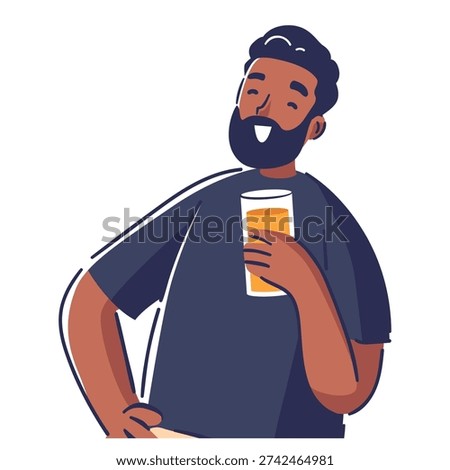 Happy healthy man hand drawn character drinking fresh organic orange juice isolated portrait on white background. Guy in smile and relaxed posture enjoying natural beverage vector illustration