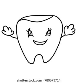 Happy healthy smiling tooth with hands up. Cute cartoon tooth character. Concept dental illustration for medical articles, dental sites, clinic, banners, advertising, prints, posters, logos.  