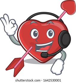 Happy heart and arrow mascot design style wearing headphone