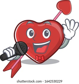 Happy heart and arrow singing on a microphone