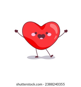 Icono de personaje de corazón feliz. Ilustración vectorial de una mascota exuberante del corazón del amor con brazos levantados, ideal para las ocasiones alegres y las expresiones de felicidad.