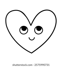 Happy heart character in outline isolated on white background. Cute heart clipart. Great for Valentine's Day and Love coloring pages or prints. Vector illustration