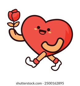happy heart character with rose illustration