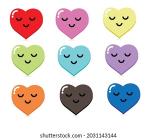 Happy heart Color Set Icons. Cartoon Style Love Symbol emoji. Heart Love Emoji Icon on white background.