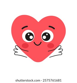 Happy heart face emotion. Romantic mascot. Concept for love and Valentine's Day. Flat vector illustration