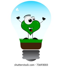 happy heart inside in lightbulb