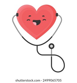 Happy heart with stethoscope cartoon illustration