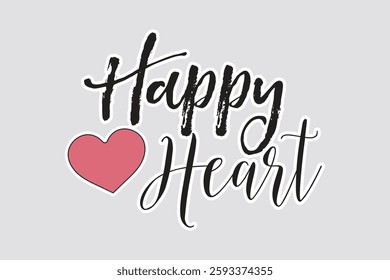 Happy Heart Sticker - Handwritten Brush and Modern Typography. Cheerful "Happy Heart" sticker with brush script and playful typography. Perfect for romantic, uplifting, and creative designs