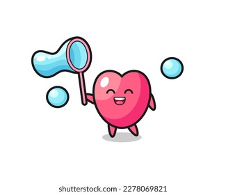 happy heart symbol cartoon playing soap bubble , cute style design for t shirt, sticker, logo element