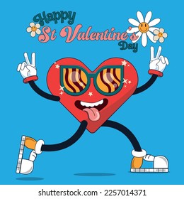 Happy heart walking with a super tittle saying Happy Valentine's Day in groove style