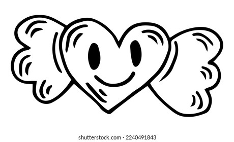 happy heart with wings over white