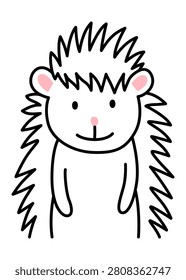 Happy hedgehog drawing. Bright spiny mammal with cheerful expression and friendly appearance. Lively prickly creature standing tall with rosy cheeks and charming style