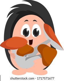 Happy hedgehog, illustration, vector on white background